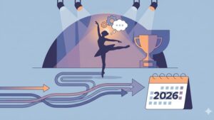 Современная иллюстрация для статьи о психологической подготовке к танцевальным соревнованиям 2026 года.